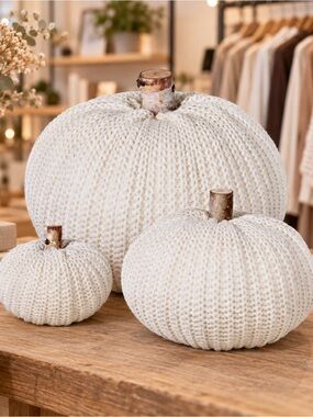Amazon Cream Knit Decorative Pumpkin Trio